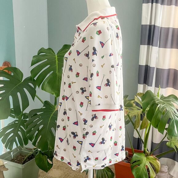 Vintage 90s Classic Elements golf print white and multi-coloured polo shirt L - Picture 3 of 8